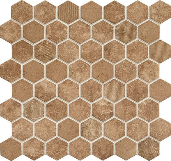 Daltile Vintage Hex 11" x 12"-Glass Mosaic-Daltile-Legacy Sepia-11" x 12"-State Tile