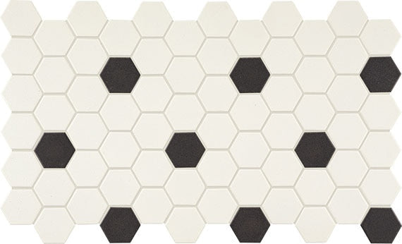 Daltile Keystones 2" Hexagon Dot 12" x 24"-Porcelain Mosaic-Daltile-Arctic White | Black-12" x 24"-State Tile