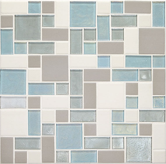 Daltile Coastal Keystones Block Random 12" x 12"-Glass Mosaic-Daltile-Mediterranean Mist-12" x 12"-State Tile