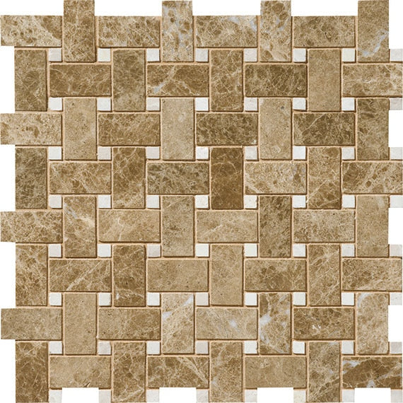 Daltile Marble 1 x 2 12.75" x 12.75"-Marble Mosaic-Daltile-Emperador Light Classico Polished-12.75" x 12.75"-State Tile