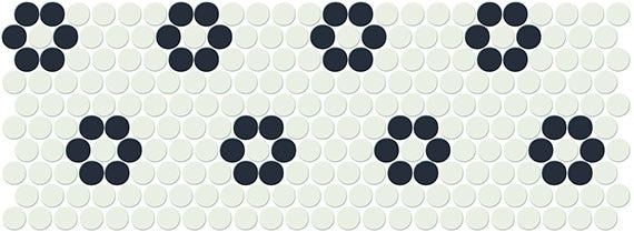 Daltile Keystones Penny Round 1 x 1 11" x 22"-Porcelain Mosaic-Daltile-Arctic White | Black Rosette-11" x 22"-State Tile