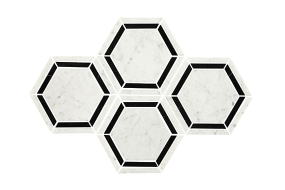 Daltile Marble 6" HEX 10.25" x 11.88"-Marble Mosaic-Daltile-Marble Black | White-10.25" x 11.88"-State Tile