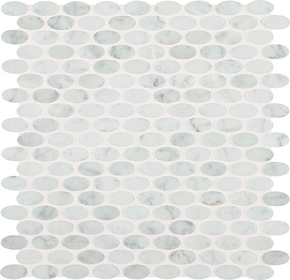 Daltile Marble Oval 12" x 12"-Marble Mosaic-Daltile-Carrara White Polished-12" x 12"-State Tile